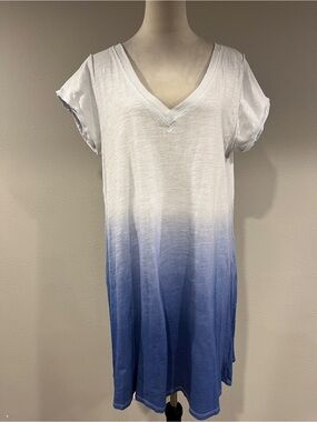 Umgee White to Blue Ombre V-Neck a-line short sleeves mini dress